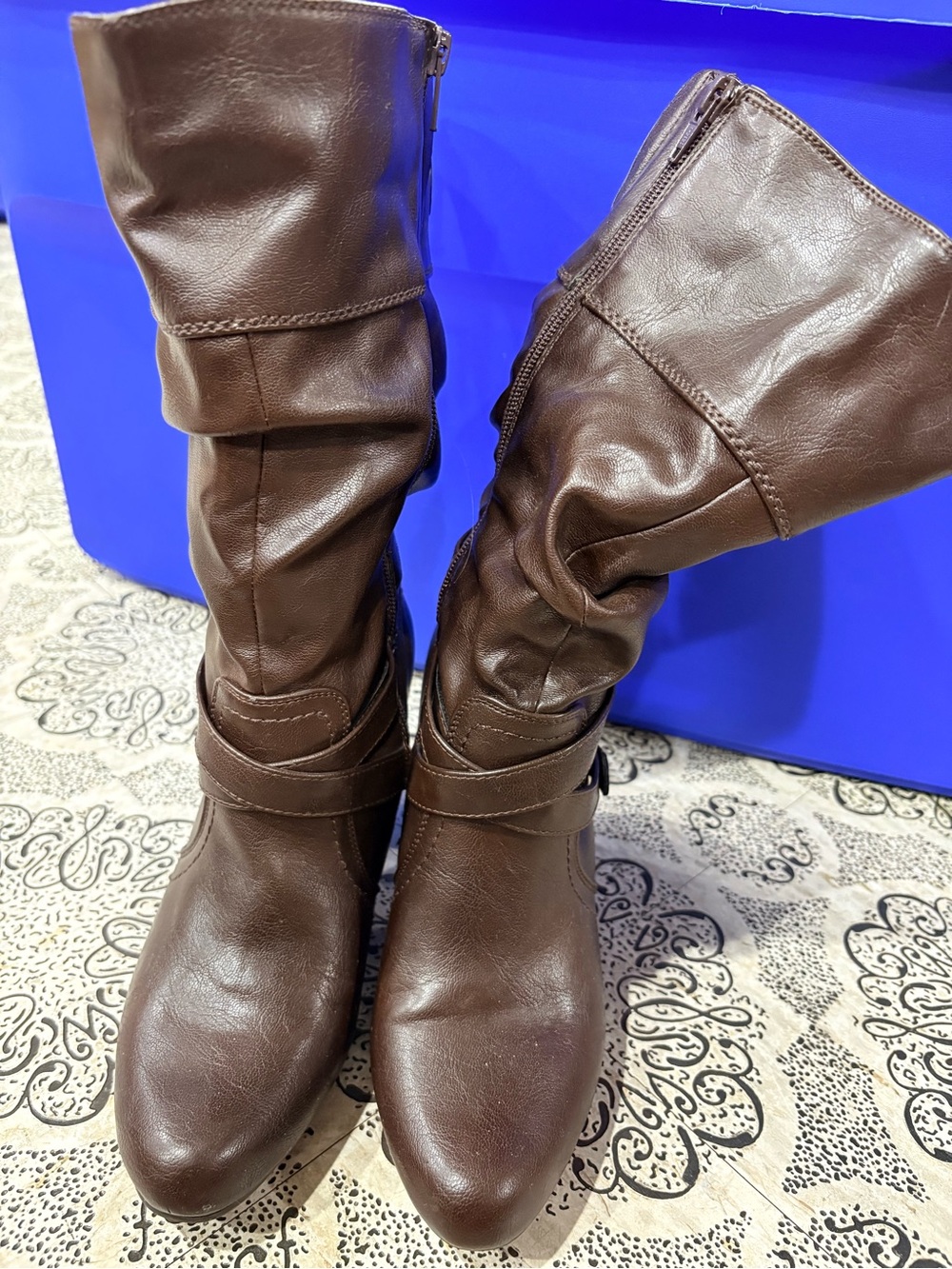 White Mountain Brown Slouch Mid-Calf Heeled Boots Size 8.5W